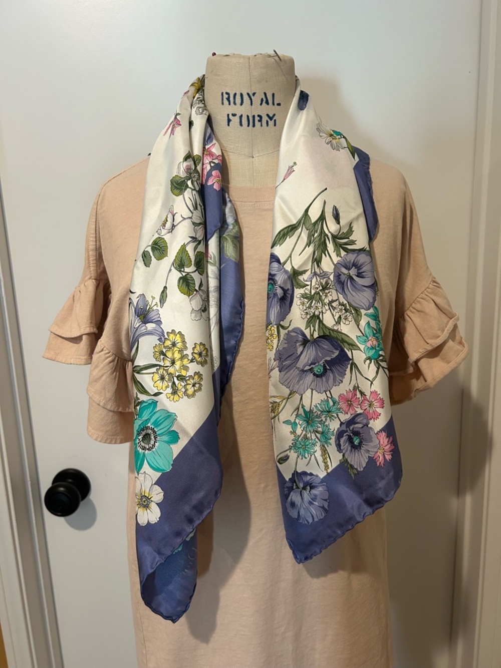 Christian Dior Floral Silk Scarf with Lavender Border
